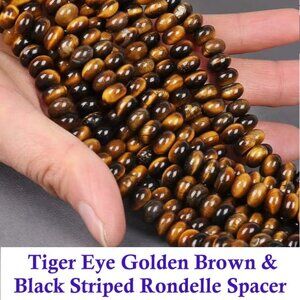Tiger Eye Golden Brown & Black Striped Rondelle Spacer  5x8mm  Approx70-75pcs
